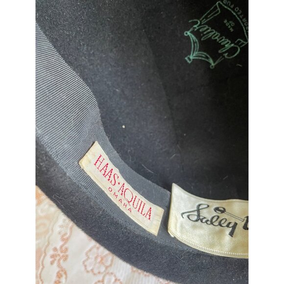 Vintage 1940s Black Felt Bowler Hat With Studded Ribbon Band - Picture 7 of 16